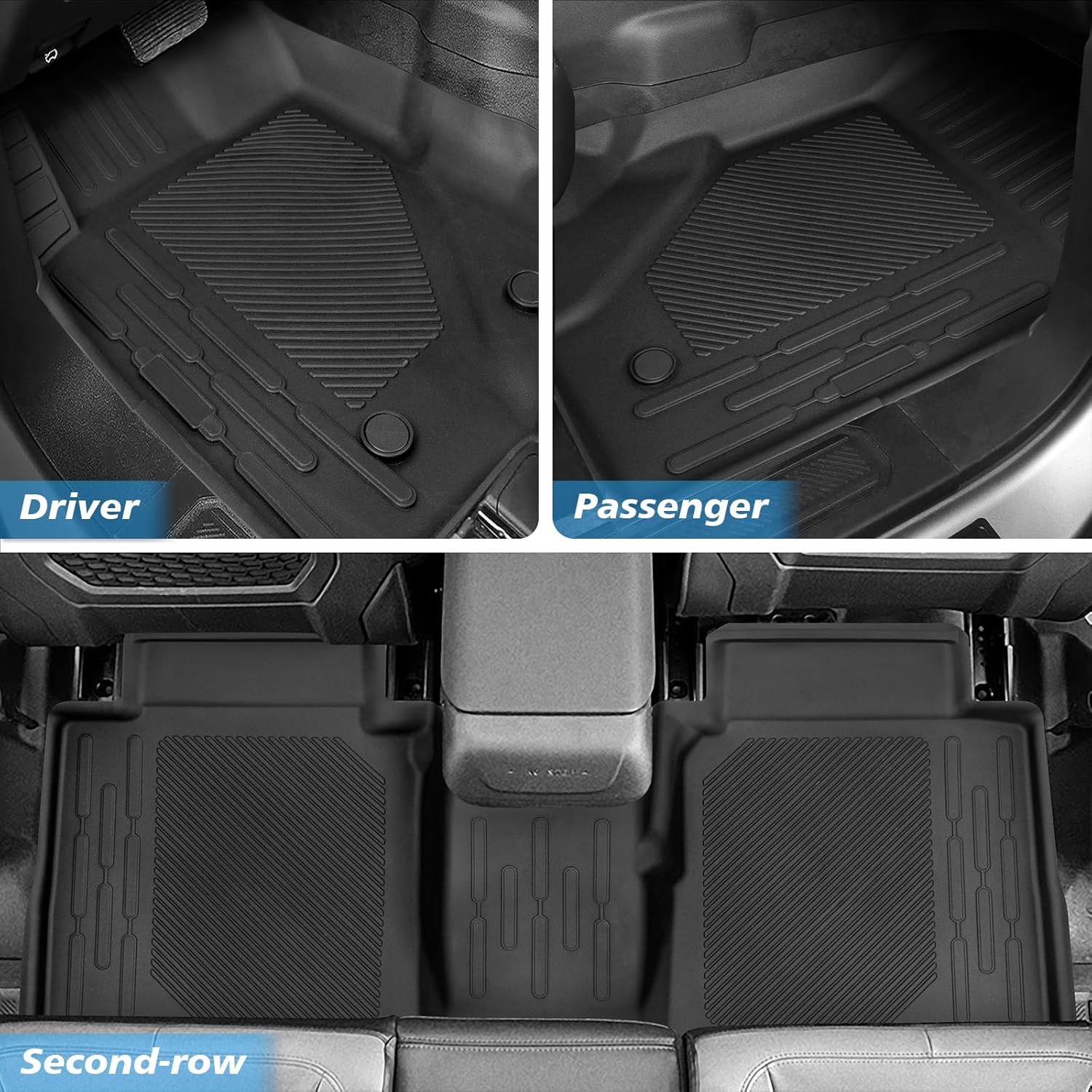 Floor Mats for Ford Bronco 4 Door 2026-2021 Full Sets All Weather Floor Mat for Ford Bronco Accessories 2026 2025 2024-2021 Rear Back Seat Cover Protector Trunk Frunk Cargo Liner Black