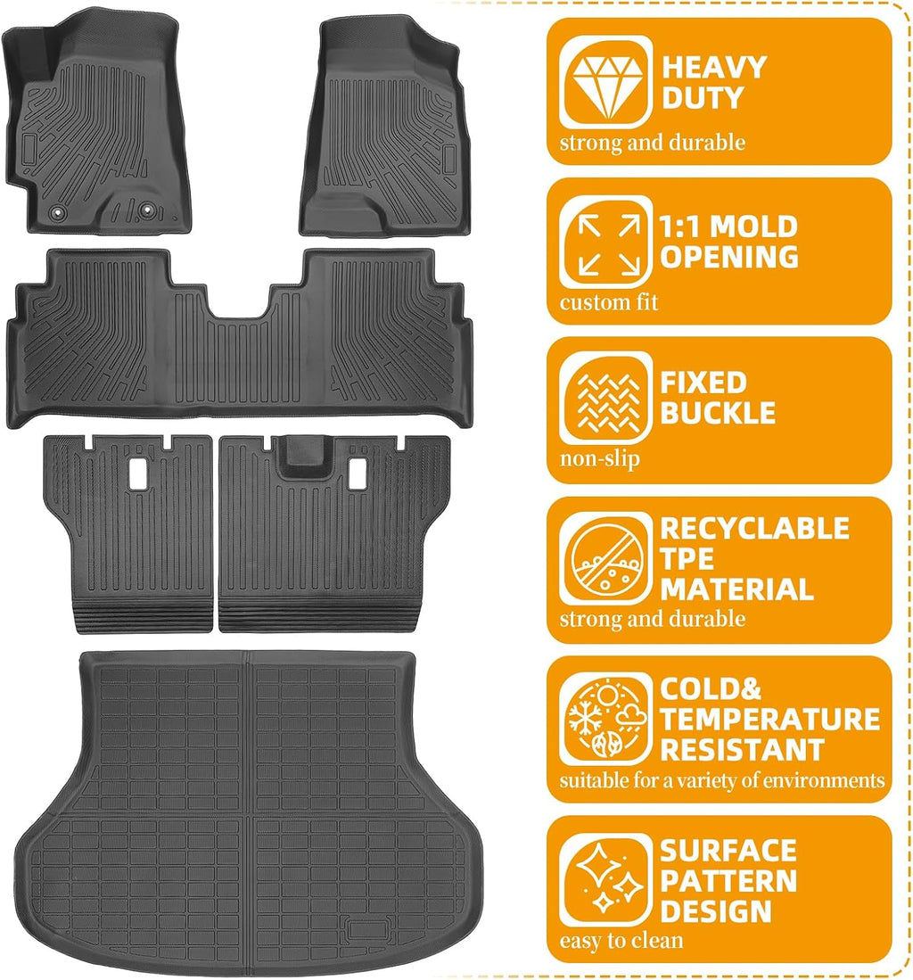 Floor Mats for Toyota Highlander 2001 2002 2003 2004 2005 2006 2007, NOT for with 3rd Row or Hybrid, ONLY 5seats, Floor Mats for Highlander Base Limited Sport,TPE Floor Liners&Seatback Mat&Cargo Liner