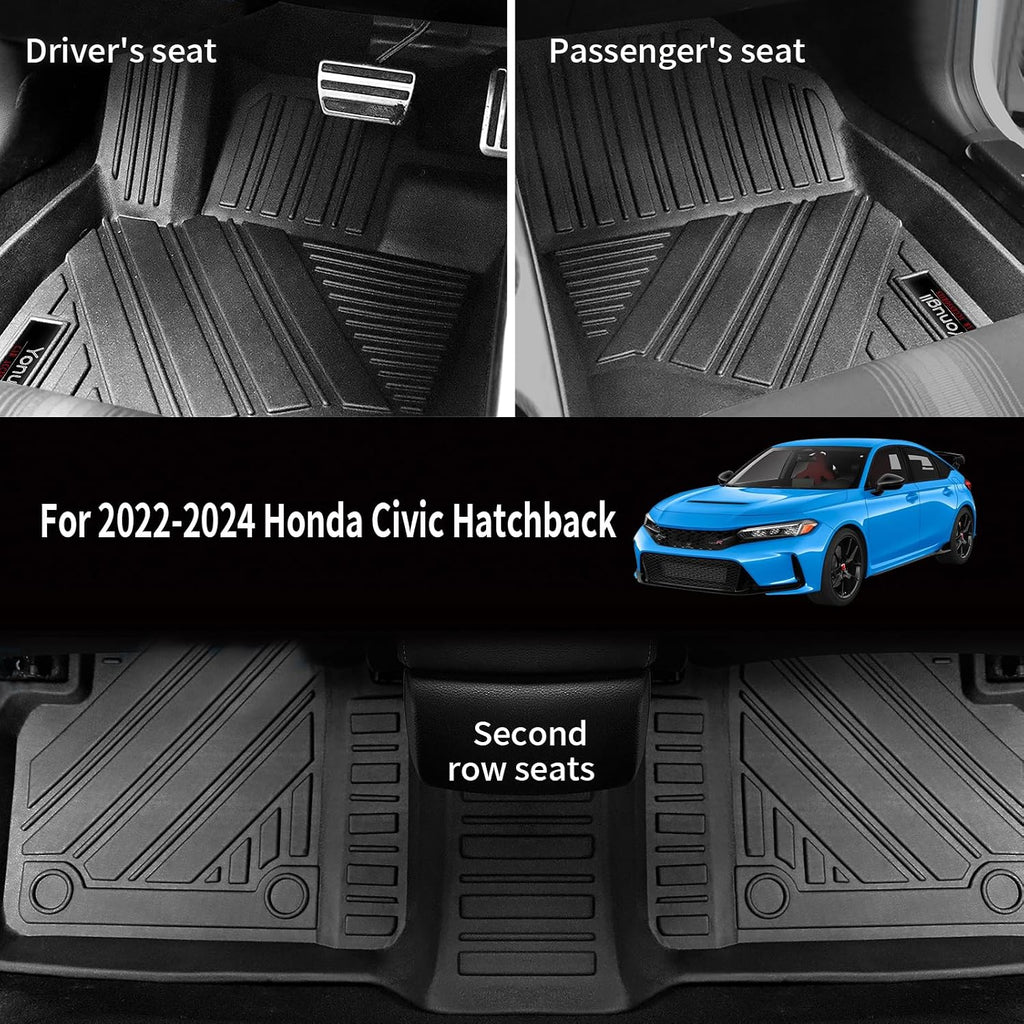 for 2022 2023 2024 2025 2026 Honda Civic Hatchback Floor Mats Cargo Liner Backrest Mat Set All Weather TPE Rubber Protection Mat Civic Hatchback Accessories (Only for Honda Civic Hatchback)