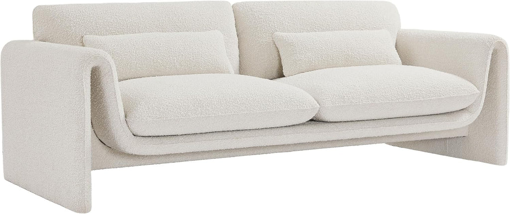 Meridian Furniture 198Cream-S Stylus Collection Modern | Contemporary Boucle Fabric Upholstered Sofa with Rich Cream Boucle Fabric, Curved Arms, 86' W x 38' D x 31' H, Cream