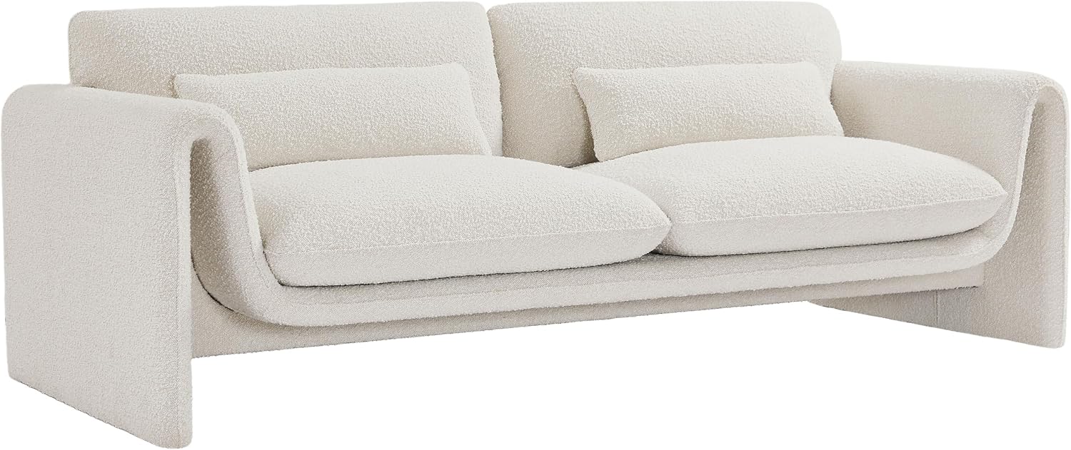 Meridian Furniture 198Cream-S Stylus Collection Modern | Contemporary Boucle Fabric Upholstered Sofa with Rich Cream Boucle Fabric, Curved Arms, 86' W x 38' D x 31' H, Cream