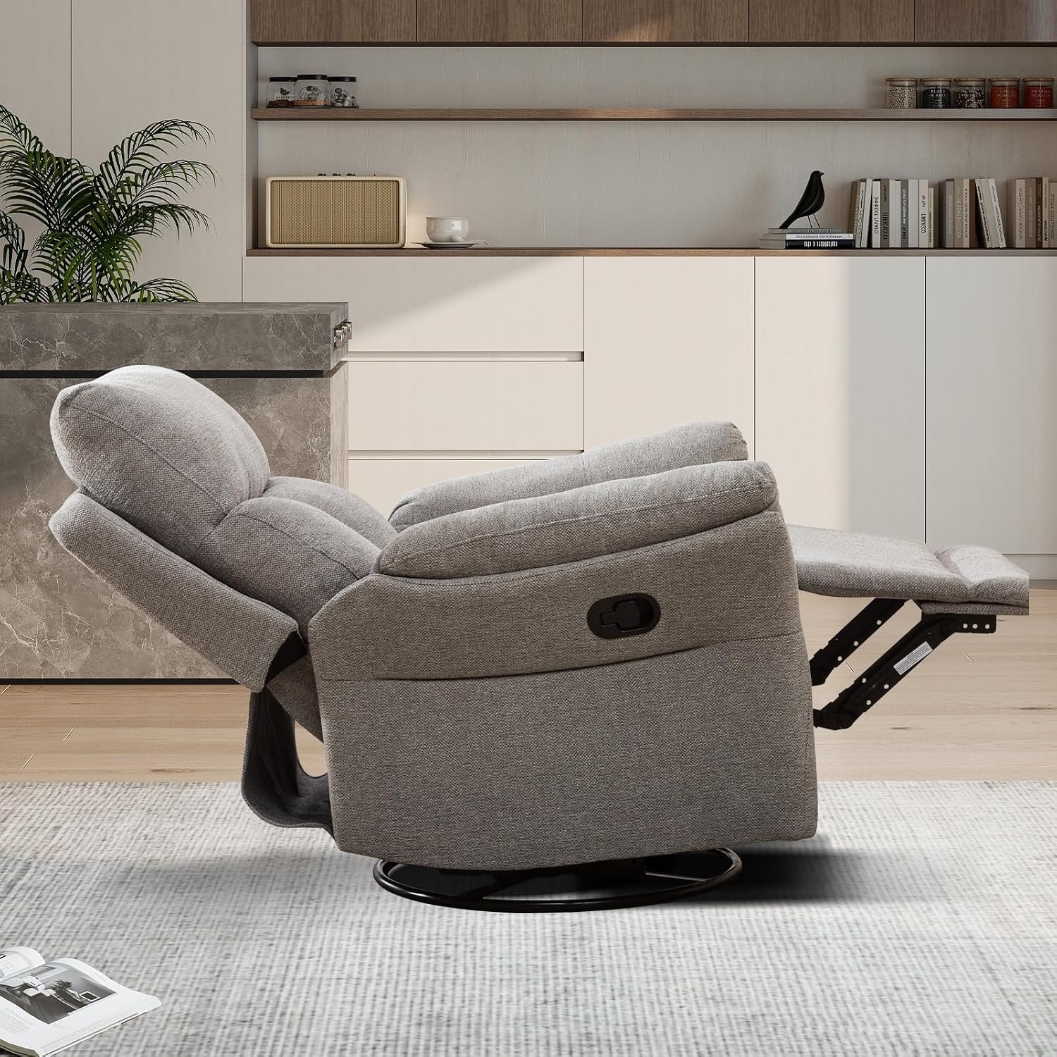 CANMOV Rocker Recliner, Manual Swivel Recliner with Overstuffed Cushion, Nursing Chairs for Living Room, Swivel Glider Recliners with Soft Backrest, Grey