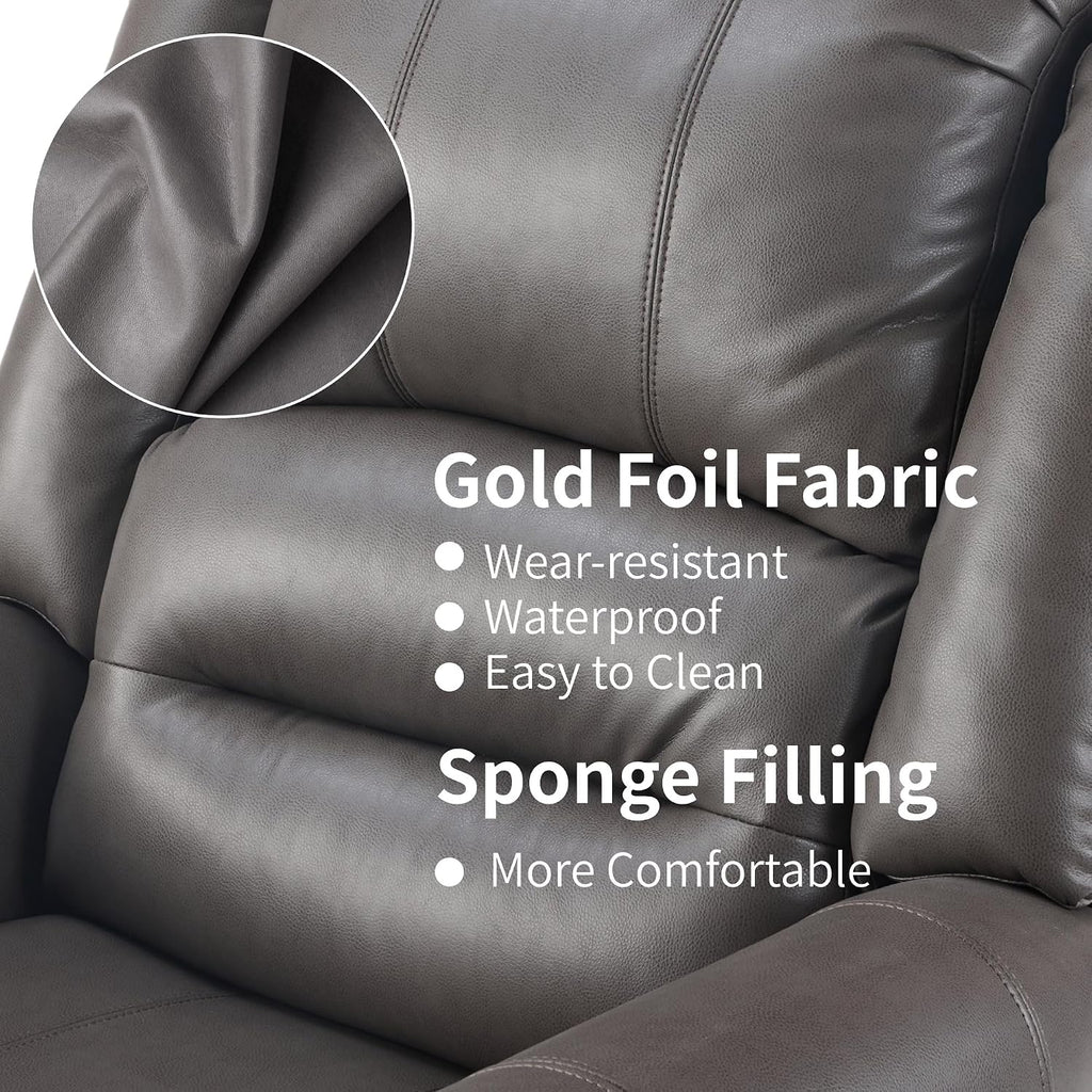 FLEXISPOT Power Lift Recliner Chair for Elderly with Massage & Heat, Faux Leather Electric Reclining Chair for Seniors with USB Ports, Cup Holders & Side Pockets(Medium Size,Charcoal Gray