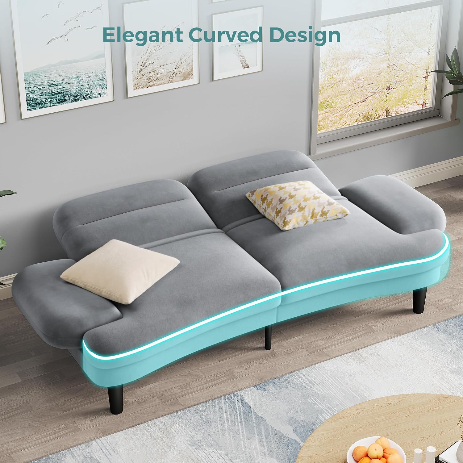 79' Futon Sofa Bed, Sleeper Sofa, Convertible Sofa Bed with Adjustable Backrest and Armrests, Luxury Velvet Cloud Loveseat, Convertible Recliner Sleeper Sofa for Living Room, Bedroom, Apartment, Green