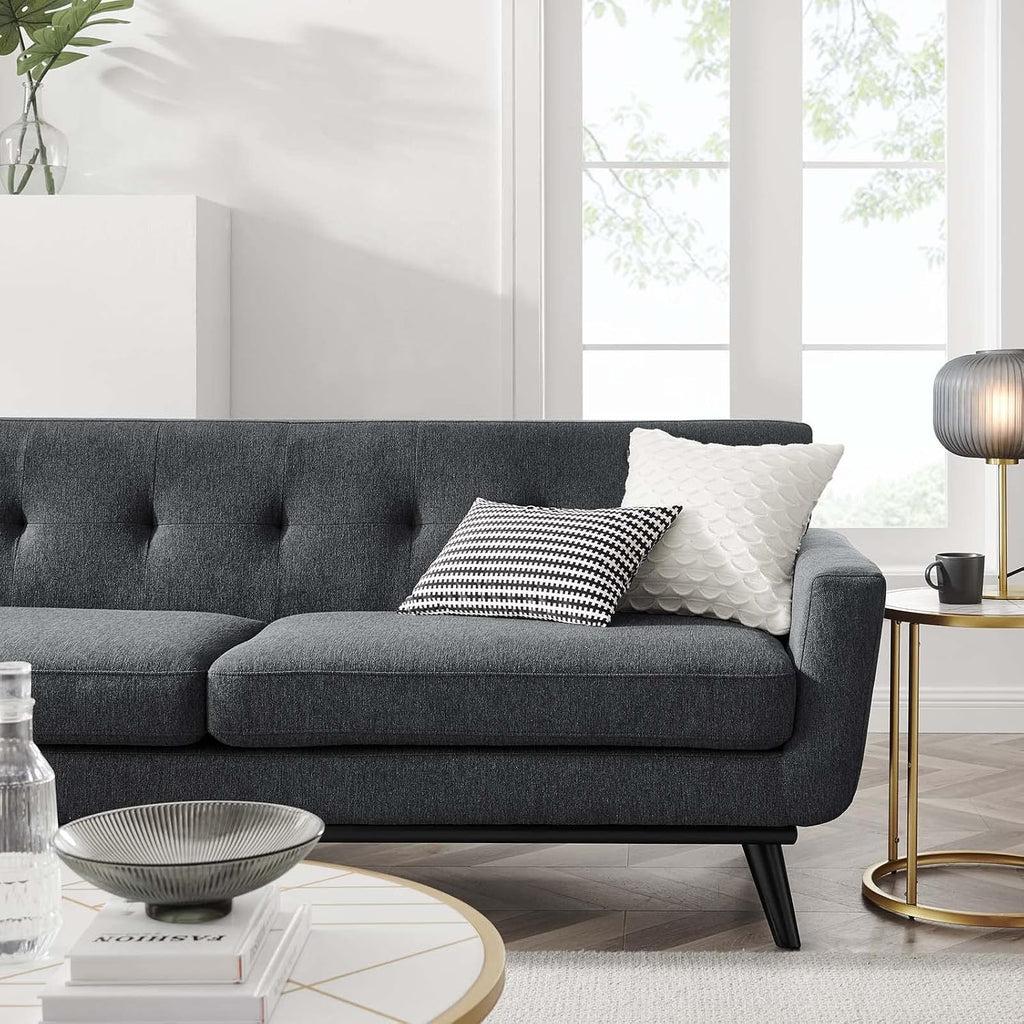 Modway Engage Mid-Century Modern Herringbone Fabric Sofa in Charcoal
