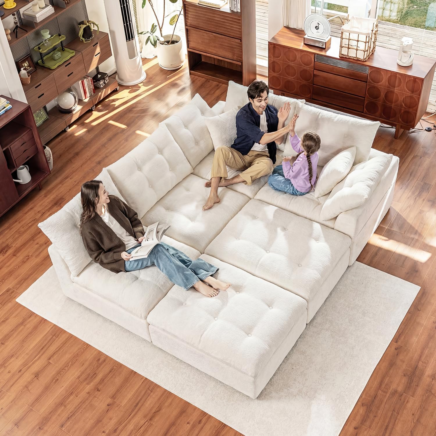 142' Cloud Sectional Couches U-Shaped Modular Boneless Chenille Sofa Couches with Deep Seat Ottoman and Side Pockets, Module Combination for Living Room 4 Seater