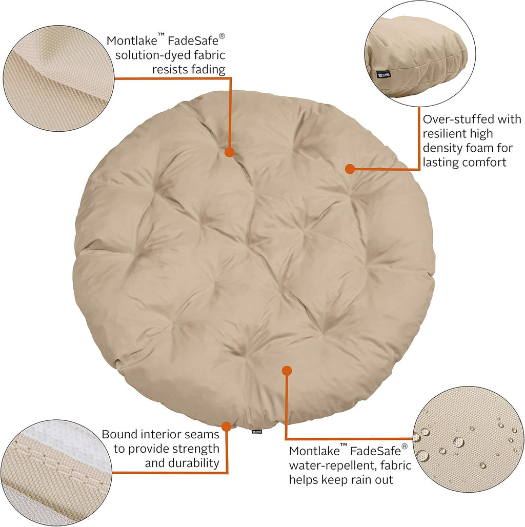 Classic Accessories Montlake Water-Resistant 50 Inch Papasan Cushion, Antique Beige, Outdoor Papasan Cushion