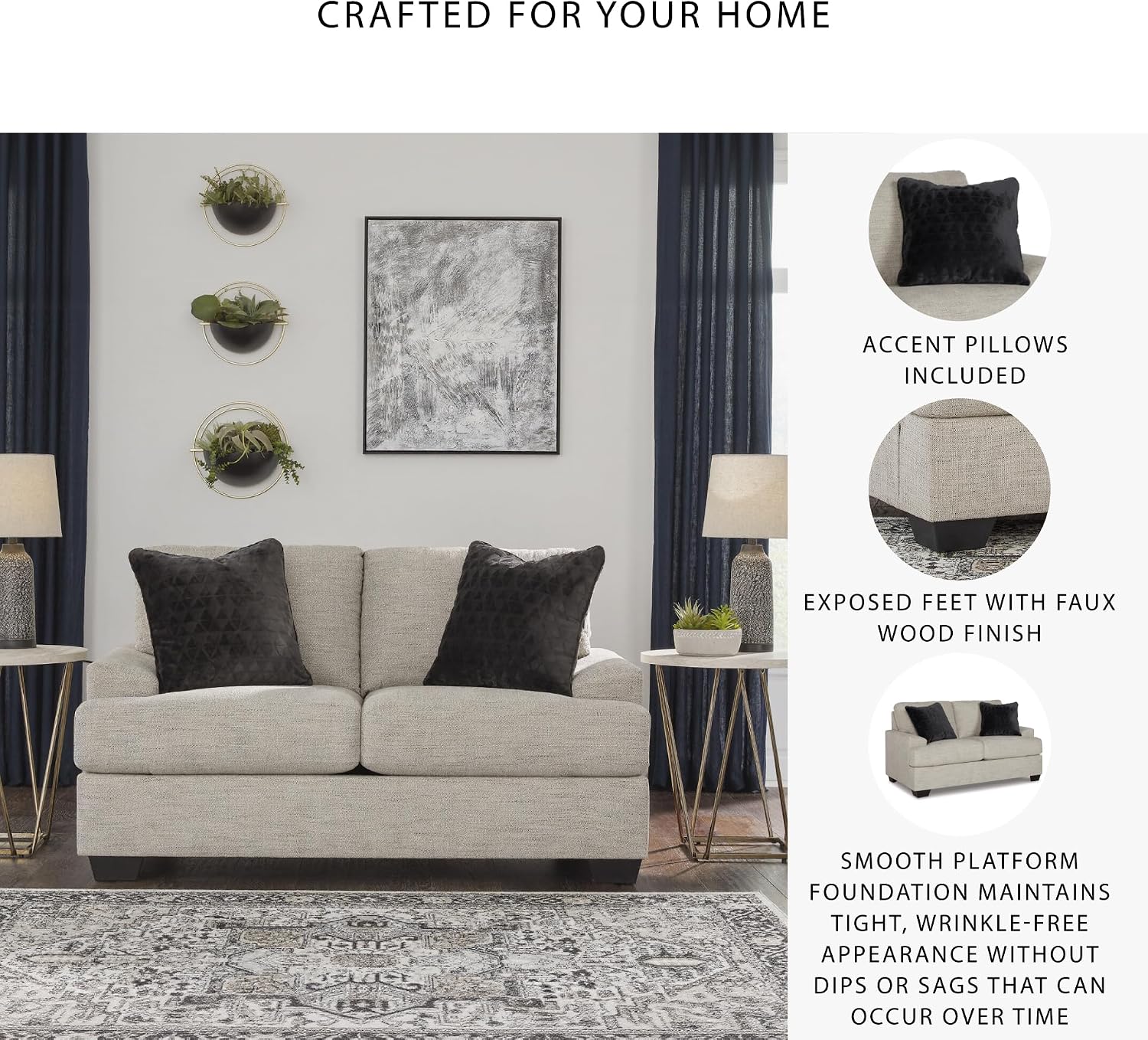 Signature Design by Ashley Vayda Contemporary Loveseat for Living Room, Beige