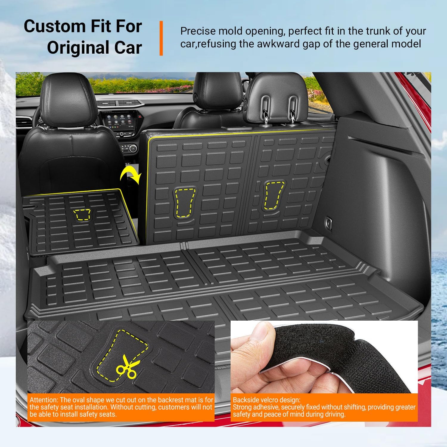 powoq AWD Floor Mats Compatible with 2021-2026 Chevy Trailblazer Trunk Mat Cargo Mat Backrest Liner TPE Replacement for 21-26 Chevy Trailblazer AWD Accessories (Trunk Mat+Backrest Mats+Floor mats)