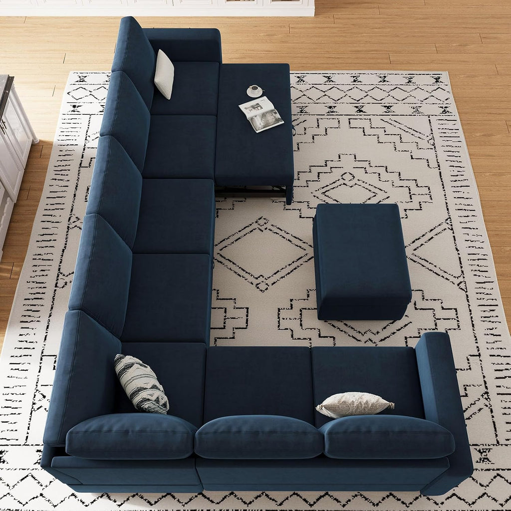 Belffin Modular Sectional Sofa with Sleeper Sofa Couch Pullout Bed, Oversized U Shaped Sleeper Sectional Couch with Reversible Storage Seat for Living Room, Blue
