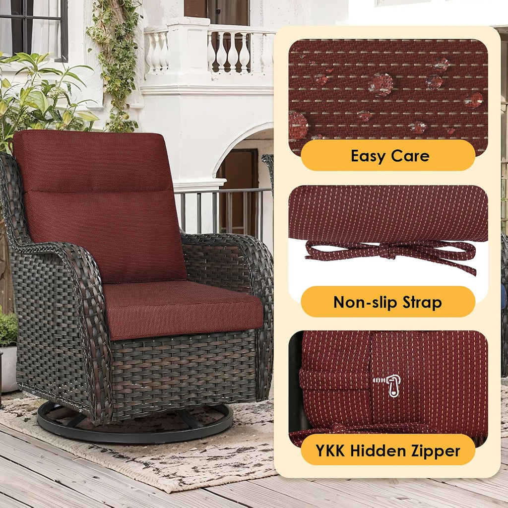 Outdoor High Back Chair Cushion, 2 Pack 44x21 inches Patio Chair Cushions Water Repellent Rocking Cushions Indoor Furniture Seat Pad, Tan Dotted Red Base