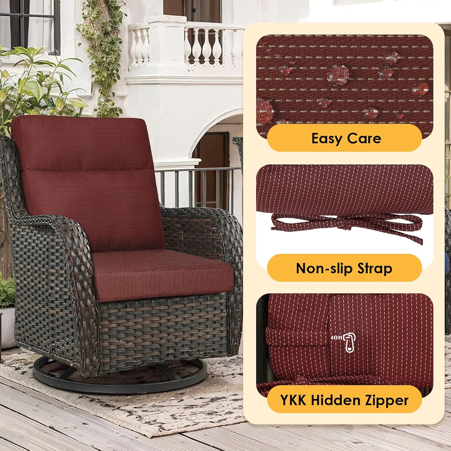 Outdoor High Back Chair Cushion, 2 Pack 44x21 inches Patio Chair Cushions Water Repellent Rocking Cushions Indoor Furniture Seat Pad, Tan Dotted Red Base