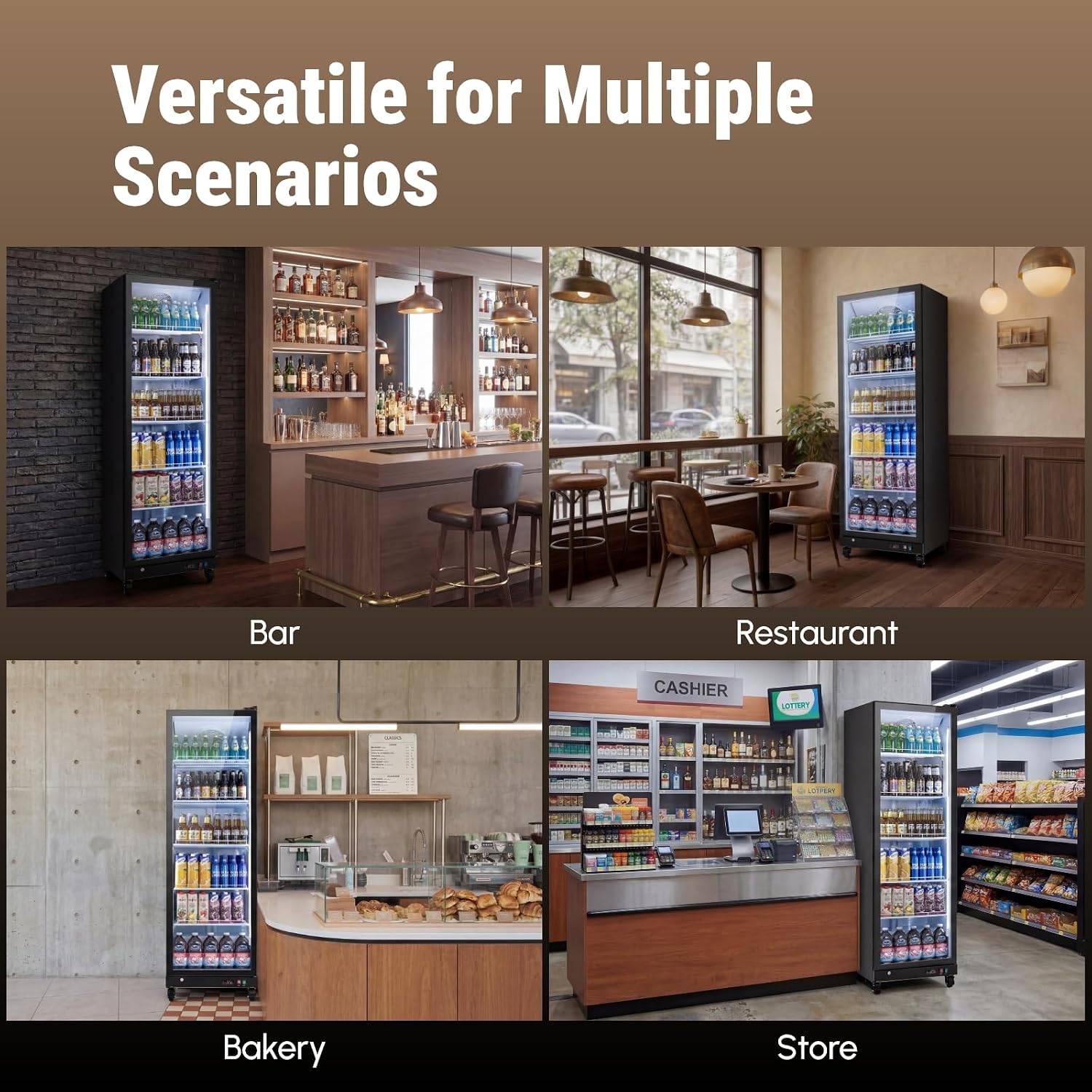 Yeego Commercial Refrigerators - 17.5 Cu.Ft Glass Door Commercial Beverage Refrigerators with Dual LED Light & Adjustable Shelves, 32-50°F Commercial Cooler for Stores Bakery Bar Offices Restaurants