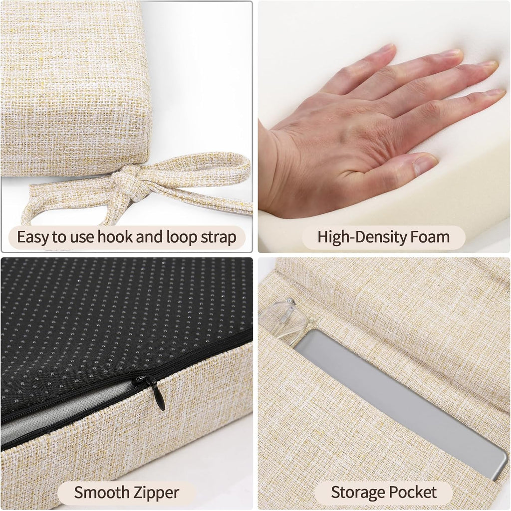 SINOSSO Glider Rocker Cushion Set (5 Pcs), Soft Blended Fabric High-Density Support Foam Seat Cushions with Ties, Fits Rocking Chair/Nursery Glider & Ottoman, Beige