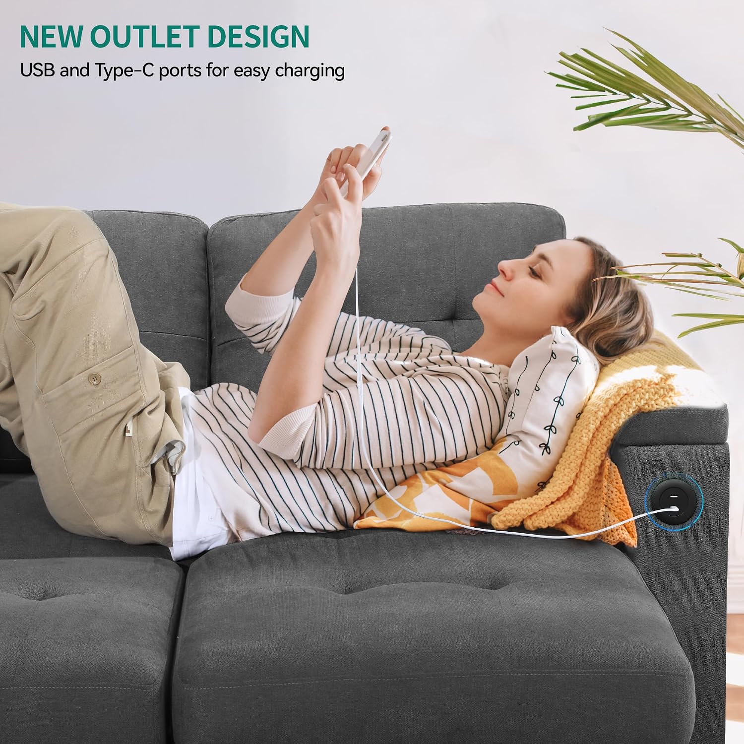 YITAHOME Sleeper Sofa Bed, 3-in-1 Pull Out Sectional Sofa Couch with Storage in Chaise & Armrests, USB & Type-C Ports, Cup Holders, Linen Fabric Pullout Couch for Living Room, Apartment, Dark Gray