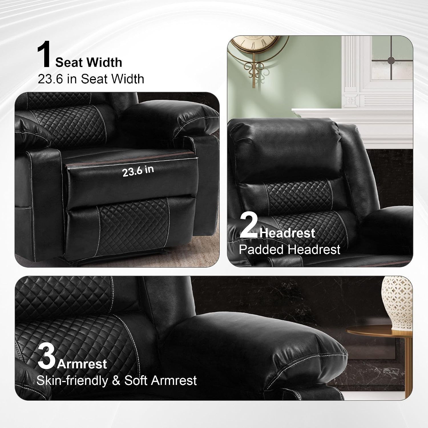 Massage Chair Recliner with Heat,Comfotable Lazy Boy Recliner Chair with 2 Side Pockets,Manual Recliners Chairs for Adults,Oversized Recliners Chairs for Big and Tall Man,Heavy Duty,PU Leather(Back)