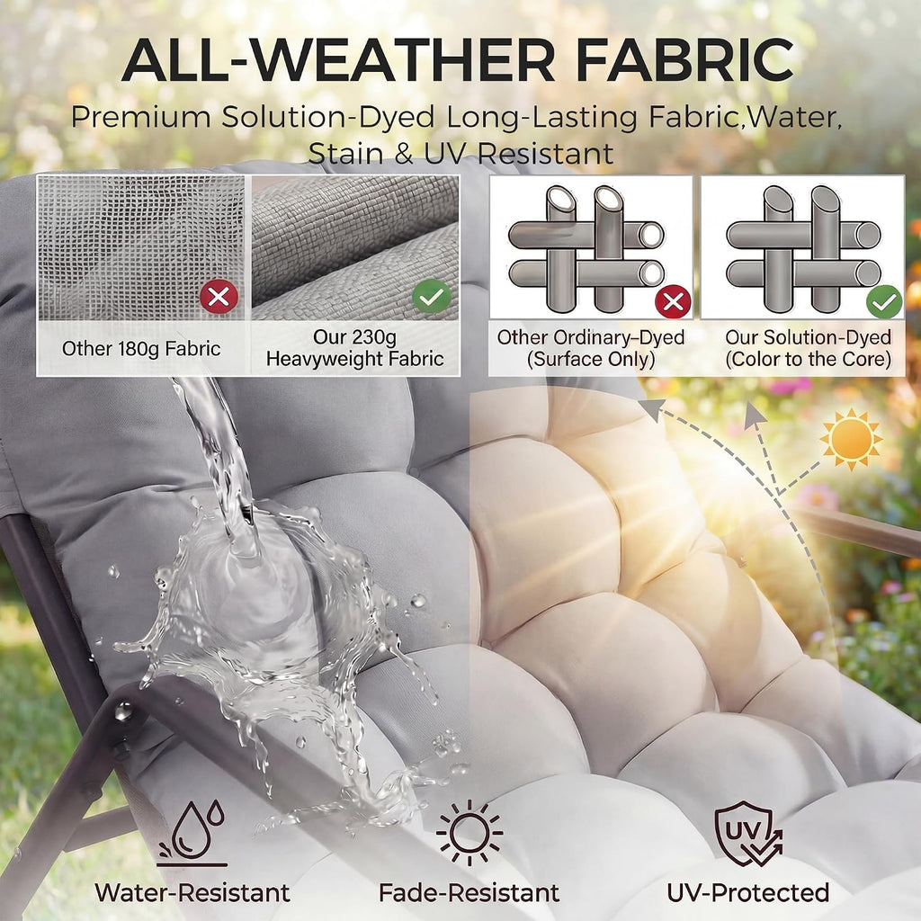 NICESOUL Outdoor Papasan Rocking Chair for Adults with Footrest, Oversized Patio Rocker with Cushion, Heavy Duty Steel Frame, Large Comfortable Rocking Lounge Chair for Backyard Balcony, Grey