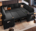 LINSY HOME Sectional Sleeper Sofa with Storage Chaise & USB Charging, Convertible Pull Out Couch Bed Plush Corduroy Modular Sectional Couches for Living Room Apartment (Black)