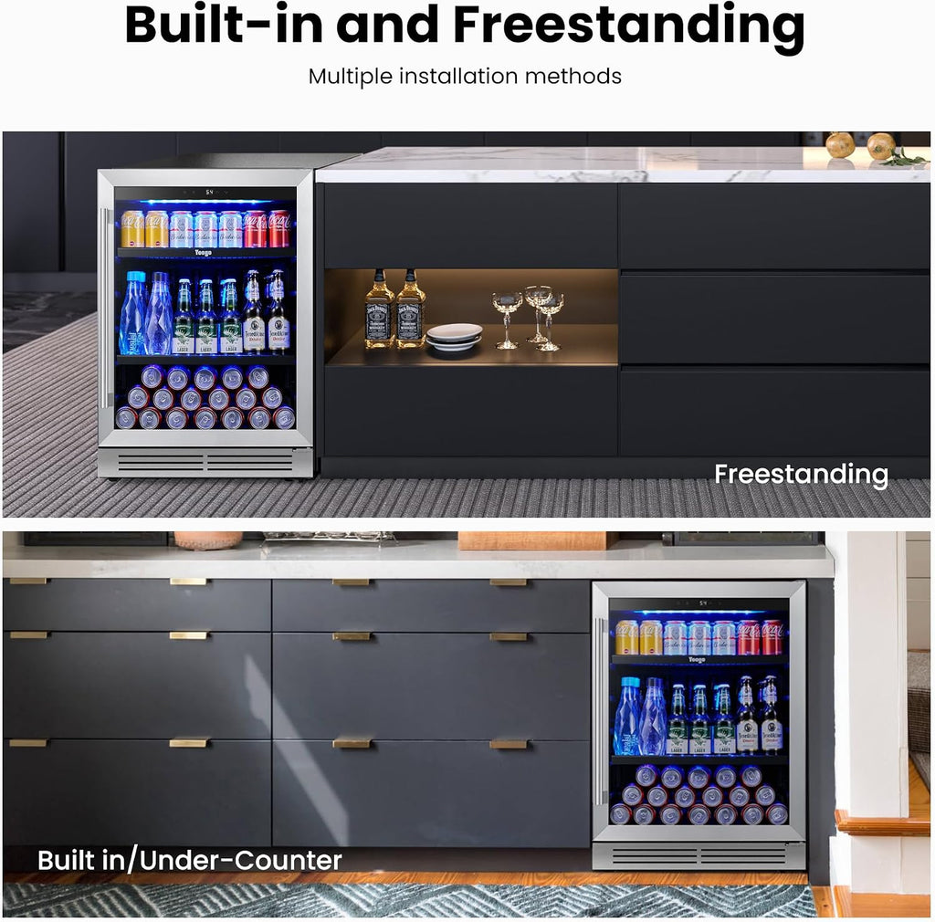 Yeego 48 inch Wine & Beverage Fridge Combo - Wine Cooler with Glass Doors, Hold 47 Bottles and 180 Cans, Built-in, Under Counter & Freestanding, Ideal for Bars, Offices, Restaurants