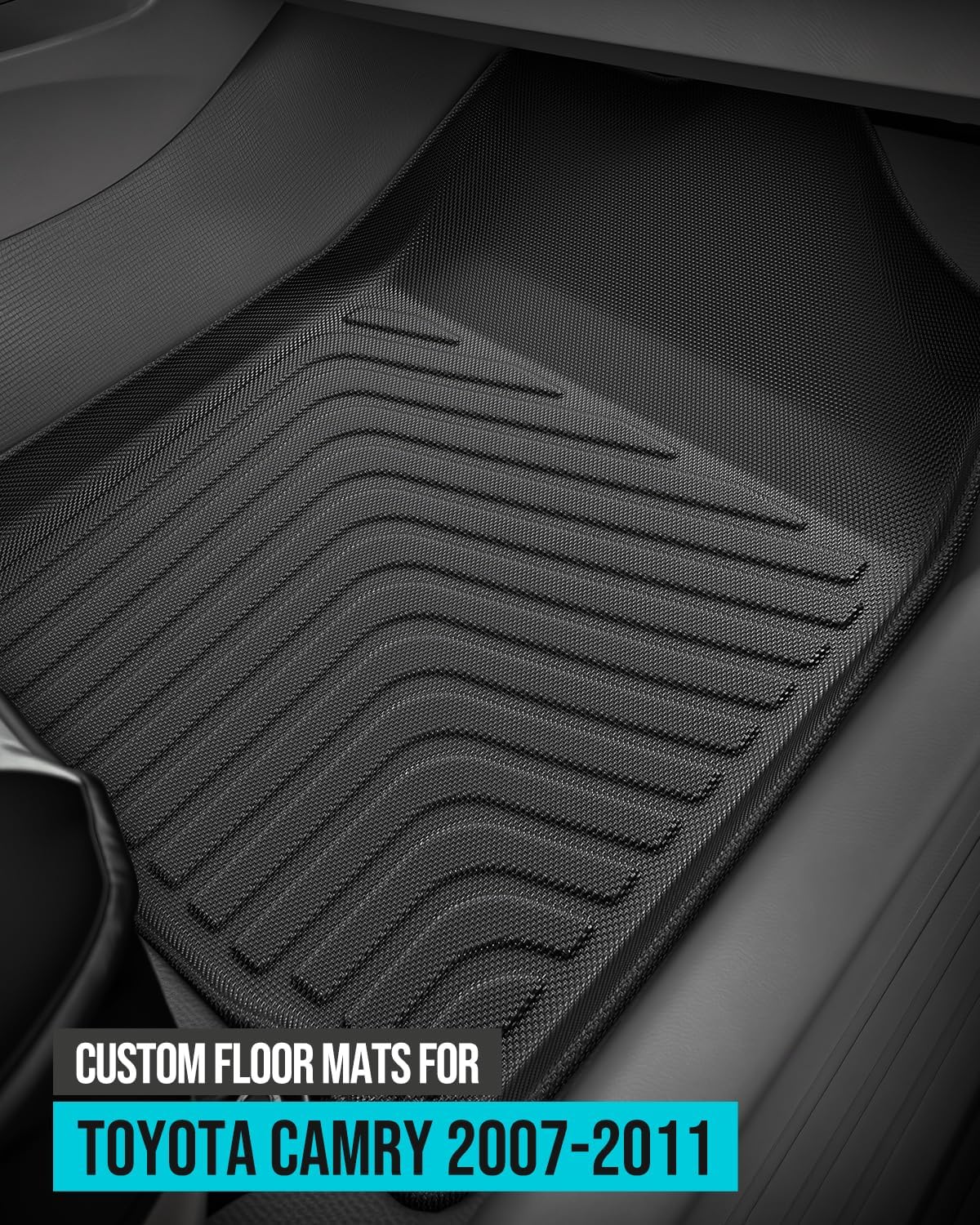 for Toyota Camry Floor Mats 2007-2011(Gas Only) Custom Fit Car Accessories All Weather Rubber TPE Tech Black Trunk Cargo Liner & Front Rear Carpets Full Set for Camry 2011 2010 2009 2008 2007