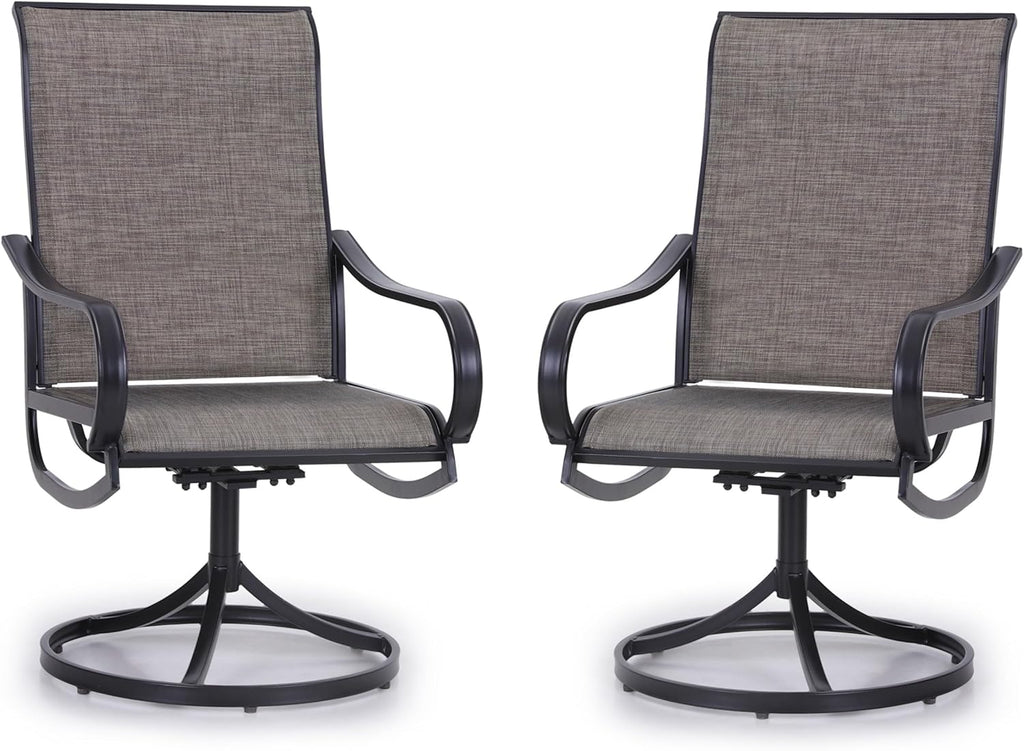 PHI VILLA Patio Swivel Dining Chairs Set of 2, Outdoor Metal Chair with Textilene Mesh Fabric, Patio Chair with Armrest, Black Frame for Patio Deck Garden