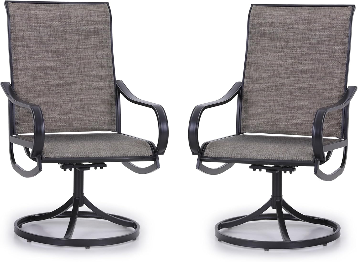 PHI VILLA Patio Swivel Dining Chairs Set of 2, Outdoor Metal Chair with Textilene Mesh Fabric, Patio Chair with Armrest, Black Frame for Patio Deck Garden
