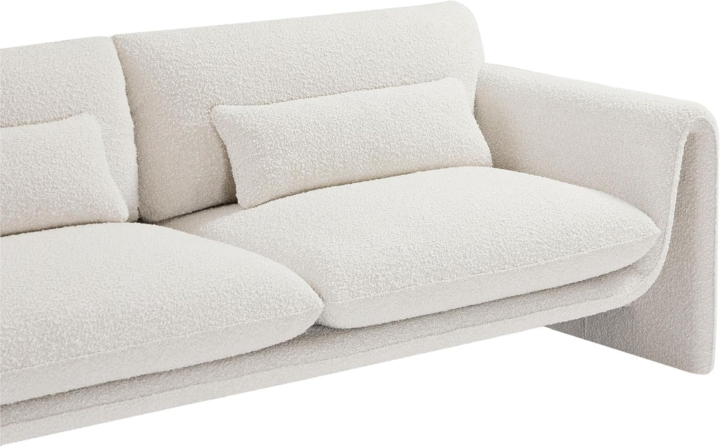 Meridian Furniture 198Cream-S Stylus Collection Modern | Contemporary Boucle Fabric Upholstered Sofa with Rich Cream Boucle Fabric, Curved Arms, 86' W x 38' D x 31' H, Cream