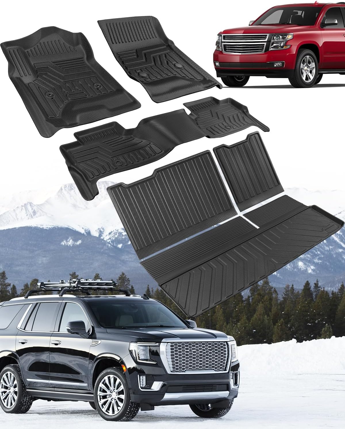 Liner Master® Car Floor Mats for Chevy Tahoe for GMC Yukon: 2015 2016 2017 2018 2019 2020 (Not for XL) All Weather TPE Rubber Custom Fit First Rear Row Backrest Liner Heavy Duty Vehicle Accessories