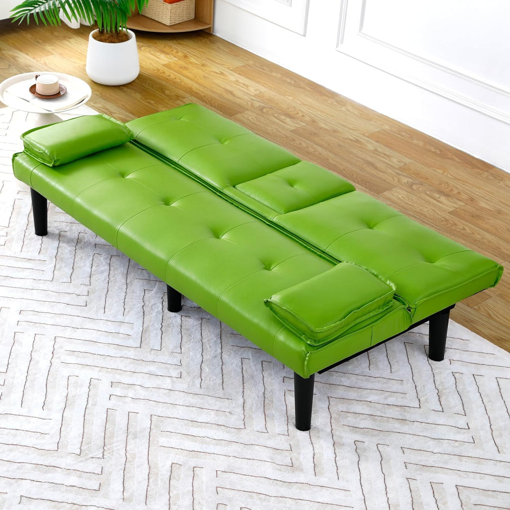 KEIKI 67' Convertible Sofa Bed with Cup Holder, 3 in 1 Futon Sofa Bed, PVC Sleeper Sofa Chair for Living Room, Office, Green