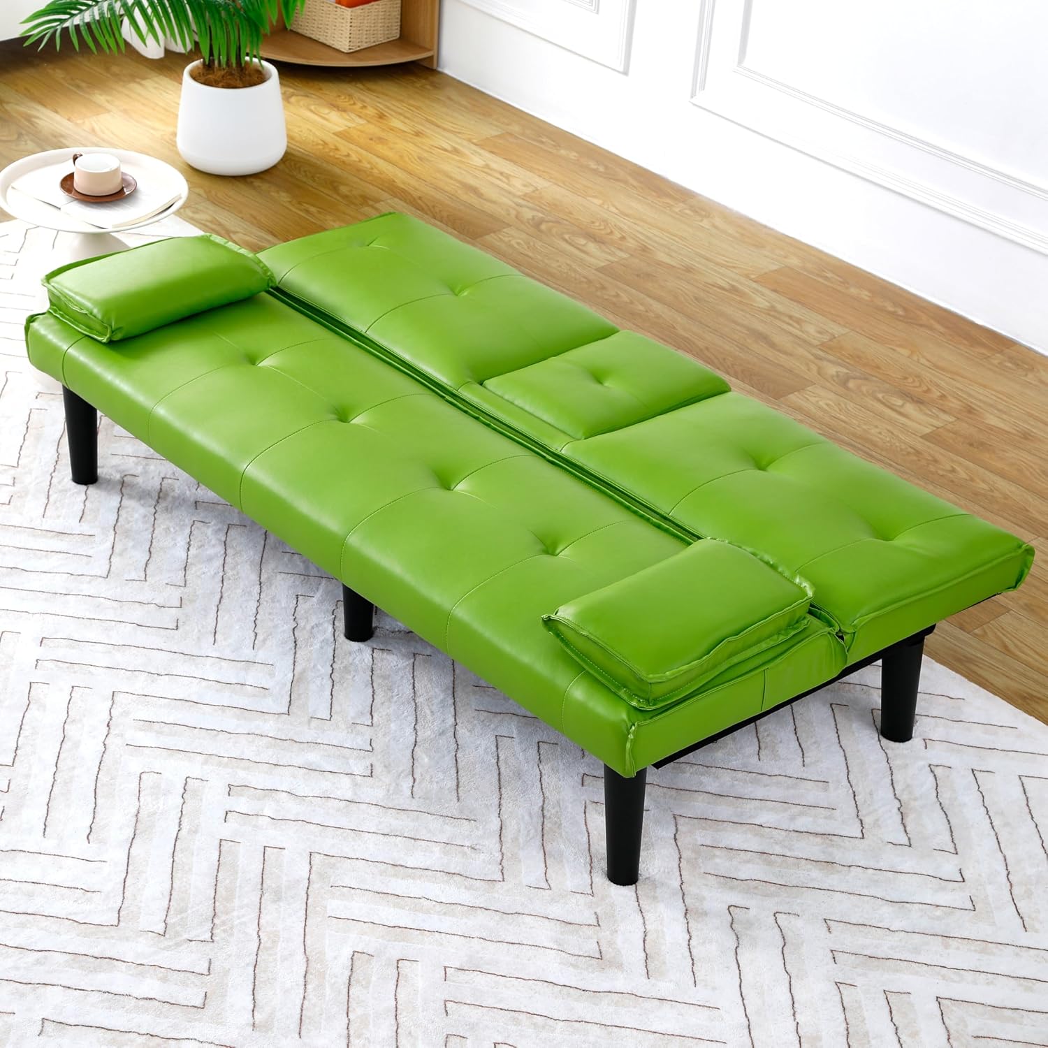 KEIKI 67' Convertible Sofa Bed with Cup Holder, 3 in 1 Futon Sofa Bed, PVC Sleeper Sofa Chair for Living Room, Office, Green