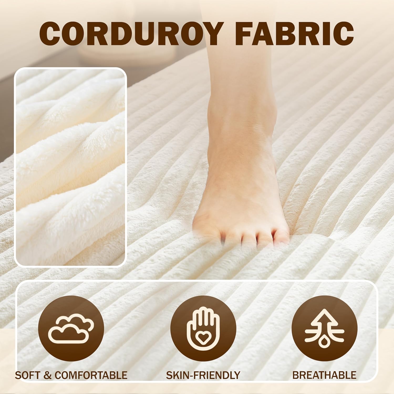 78' Full Size Convertible Futon Sofa Bed, Plush Corduroy Folding Sleeper Sofa Bed with Pillow, Foam Mattress Futon Loveseat Couch, No Assembly Floor Couches for Living Room, Playroom, Apartment, Beige