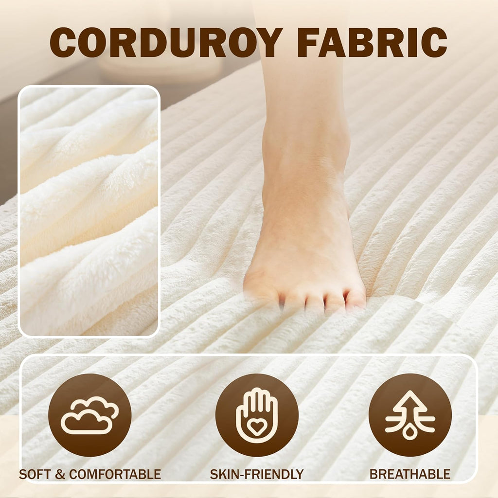 78' Twin Size Convertible Folding Sleeper Sofa Bed, Modern Corduroy Futon Sofa Bed with Pillow, Foam Mattress Loveseat Cloud Couch, No Assembly Floor Couches for Living Room, Playroom, Apartment Beige