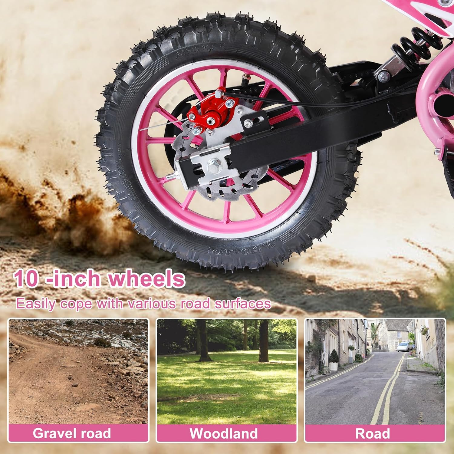 49cc 2-Stroke Kids Dirt Bike, Gas Power Motocross, Off Road Mini Motorcycle, Pocket Motorbike with Front Rear Disc Brakes, Racing Max Speed 30KM/H (Red)