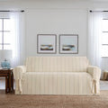 SureFit Heavyweight Cotton Duck Sofa Slipcovers, Printed Heavyweight Cotton Sofa Cover, One Piece Design, Couch Cover with Seat Elastic and Adjustable Corner Ties, Natural with Blue Stripe