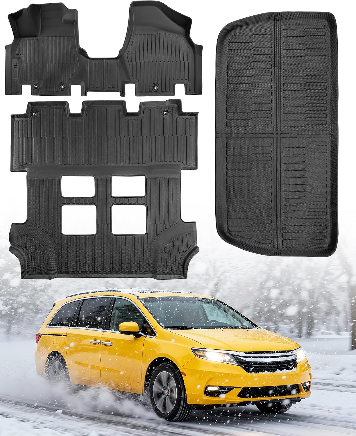 DiffCar® for Honda Odyssey Floor Mats 2011 2012 2013 2014 2015 2016 2017 (Fit 7/8 Seats), All Weather TPE Car Accessories for Odyssey Trunk Liner, Rubber Floor Mats Automotive Black Car Accessories
