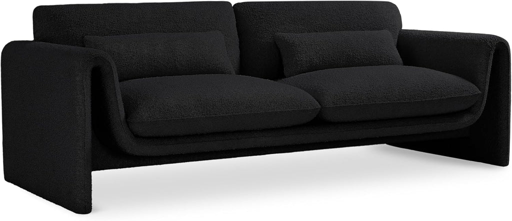 Meridian Furniture 198Black-S Stylus Collection Modern | Contemporary Boucle Fabric Upholstered Sofa with Rich Black Boucle Fabric, Curved Arms, 86' W x 38' D x 31' H, Black