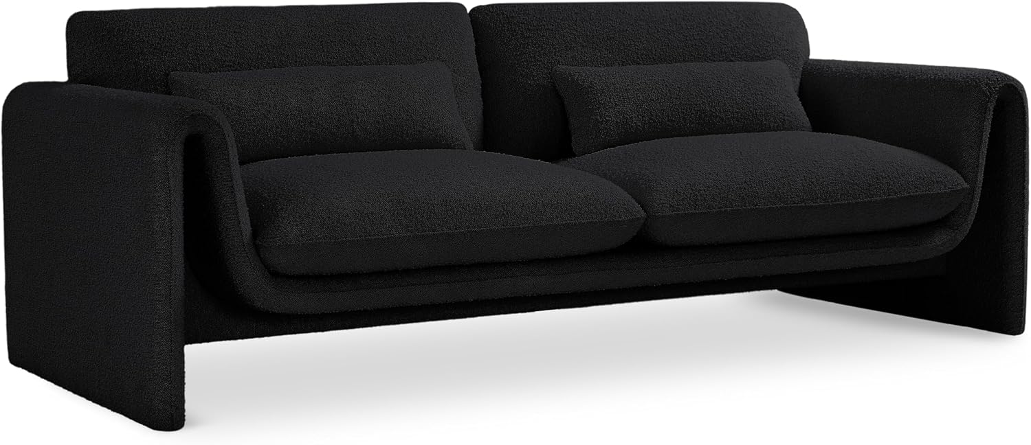 Meridian Furniture 198Black-S Stylus Collection Modern | Contemporary Boucle Fabric Upholstered Sofa with Rich Black Boucle Fabric, Curved Arms, 86' W x 38' D x 31' H, Black