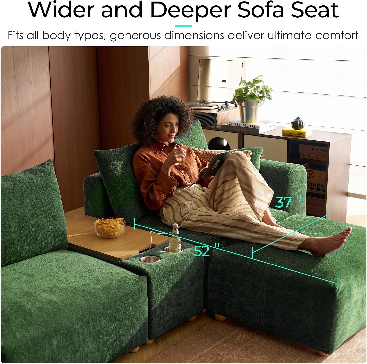 LINSY HOME Oversized Loveseat, 91' Deep Seat Cloud Couch Loveseat 2-Seater Sofa Sectionals for Living Room Bedroom, Cozy Couch Luxury Chenille Sofas, Green