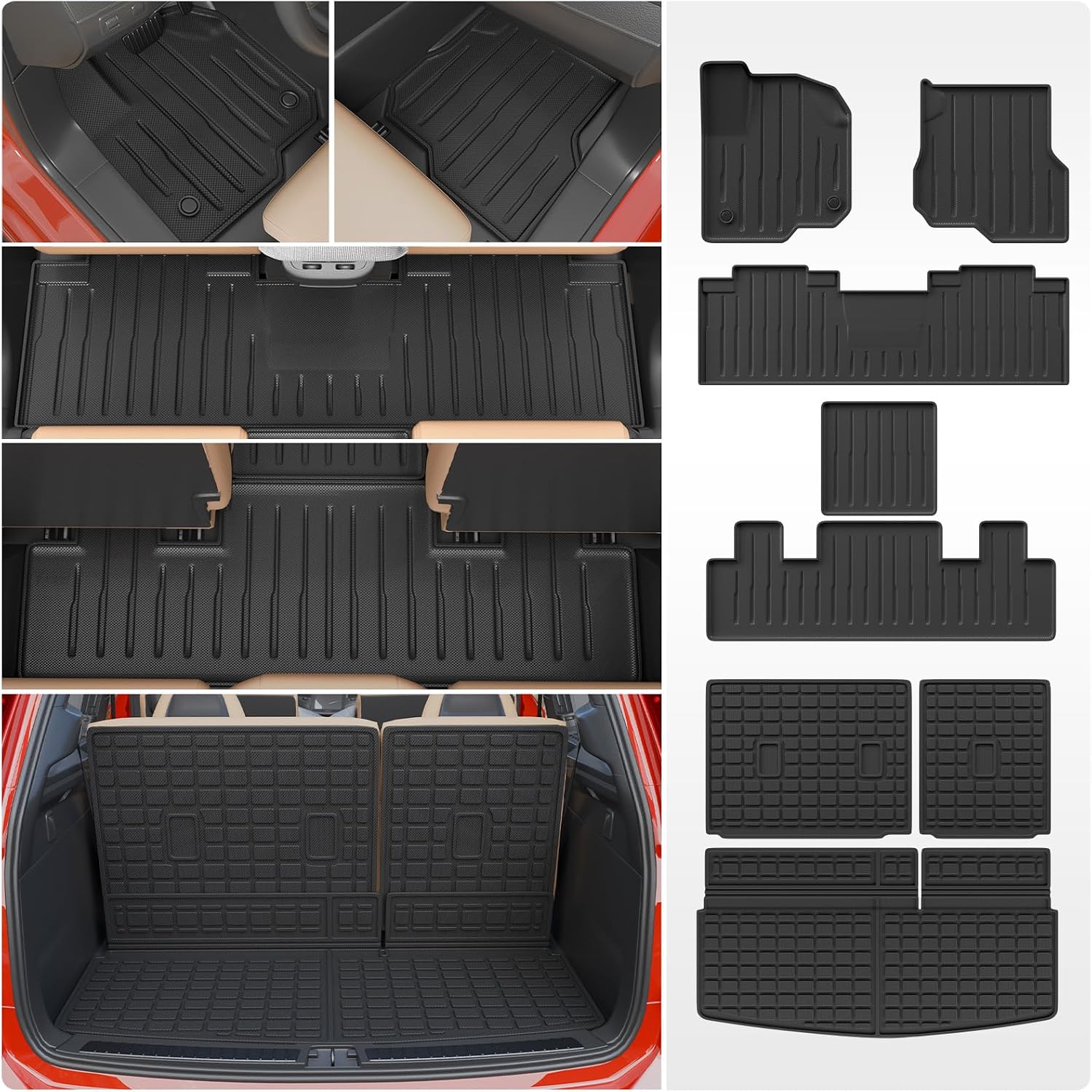 Floor Mats Compatible with 2018-2024 Ford Expedition (Not for Max Models) Cargo Mat Cargo Liner TPE 2023 Expedition 7 Seats Accessories (Trunk Mat+Backrest Mats+Floor Mats)
