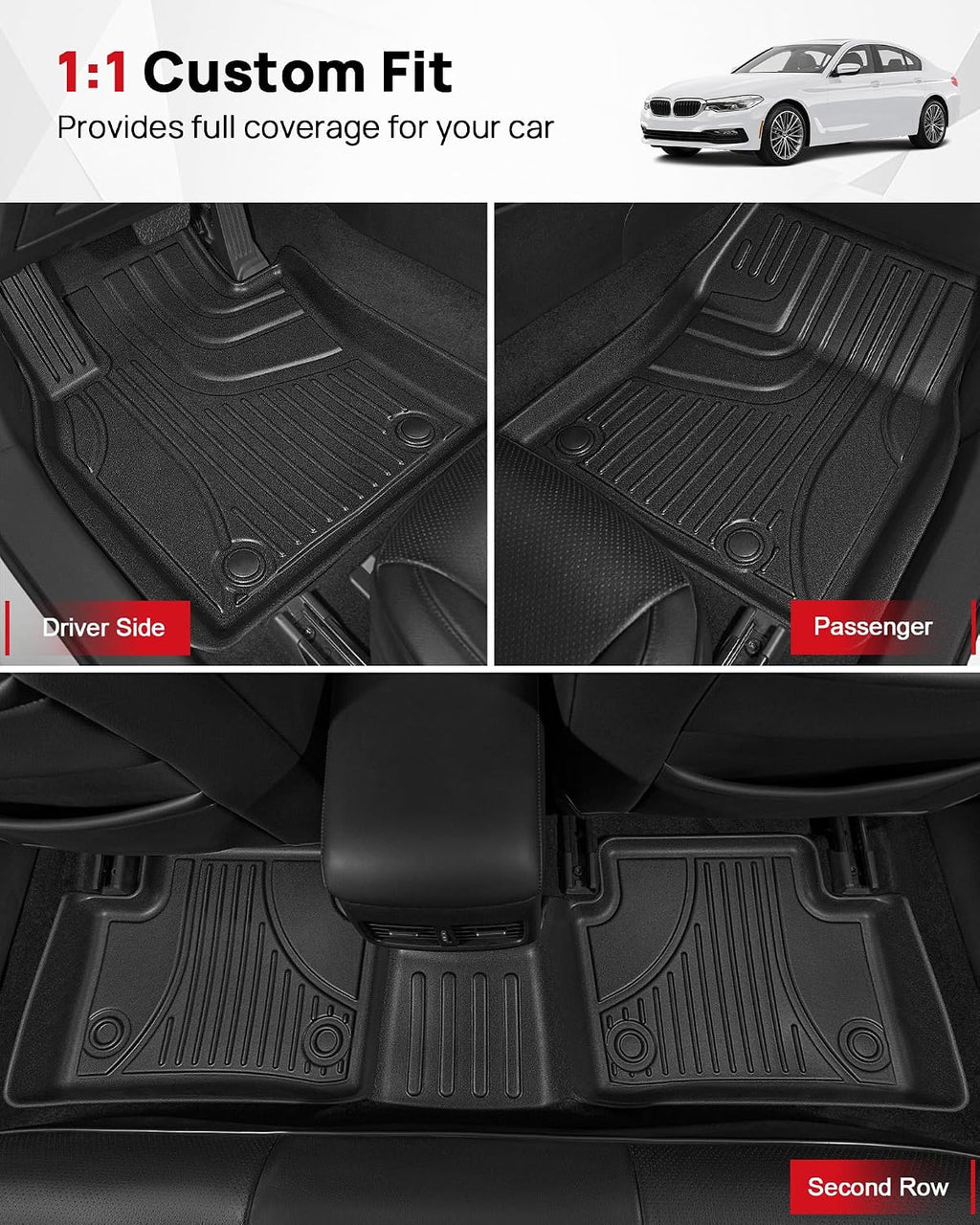 Floor Mats & Cargo Mat for 2017-2023 BMW 5 Series G30 (Without Spare Tire Compartment) - All Weather Custom Fit Car Floor Liners for M5(F90) 530i 540i 540d M550i (Not for G31/530e/Touring/Wagon)