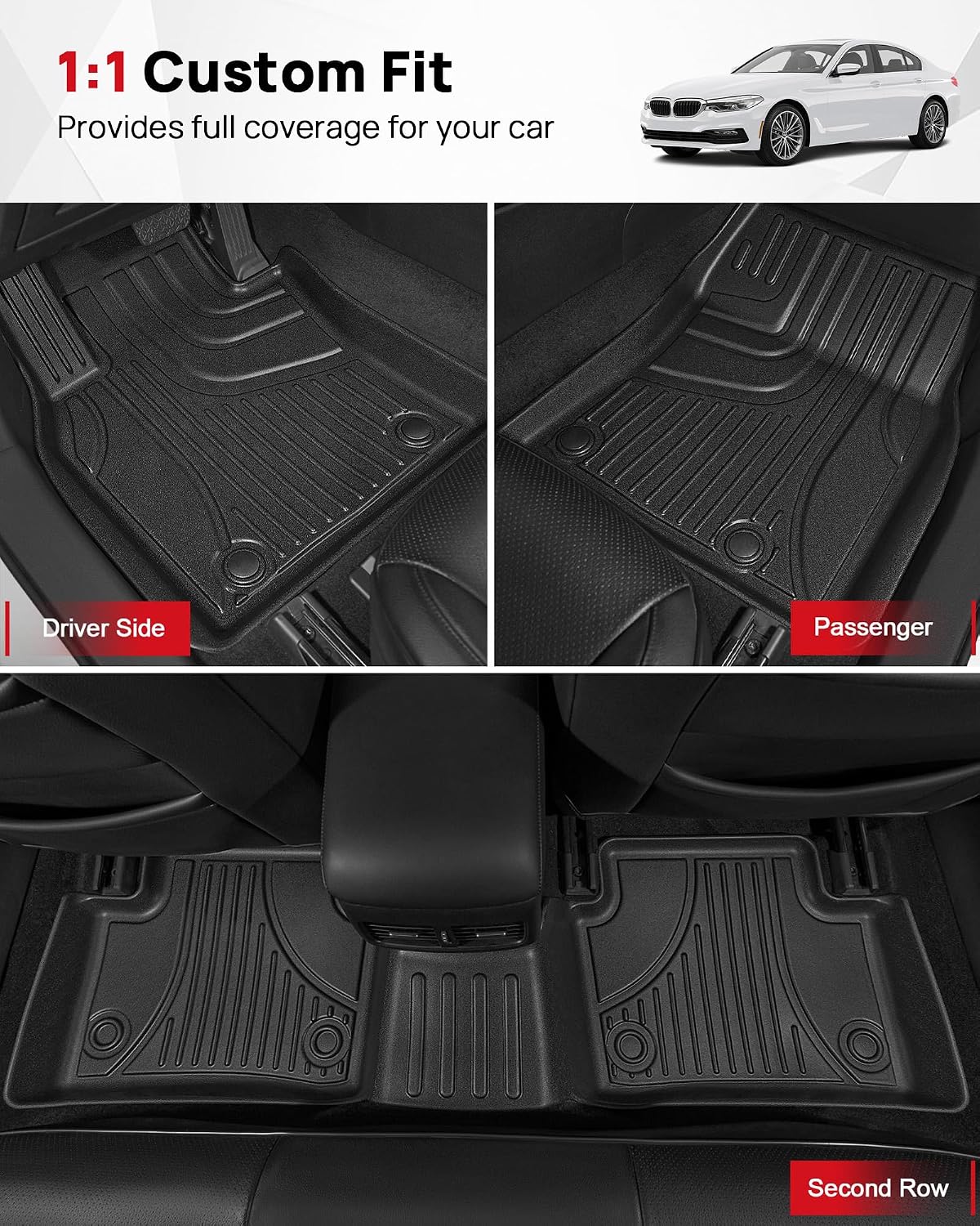 Floor Mats & Cargo Mat for 2017-2023 BMW 5 Series G30 (Without Spare Tire Compartment) - All Weather Custom Fit Car Floor Liners for M5(F90) 530i 540i 540d M550i (Not for G31/530e/Touring/Wagon)