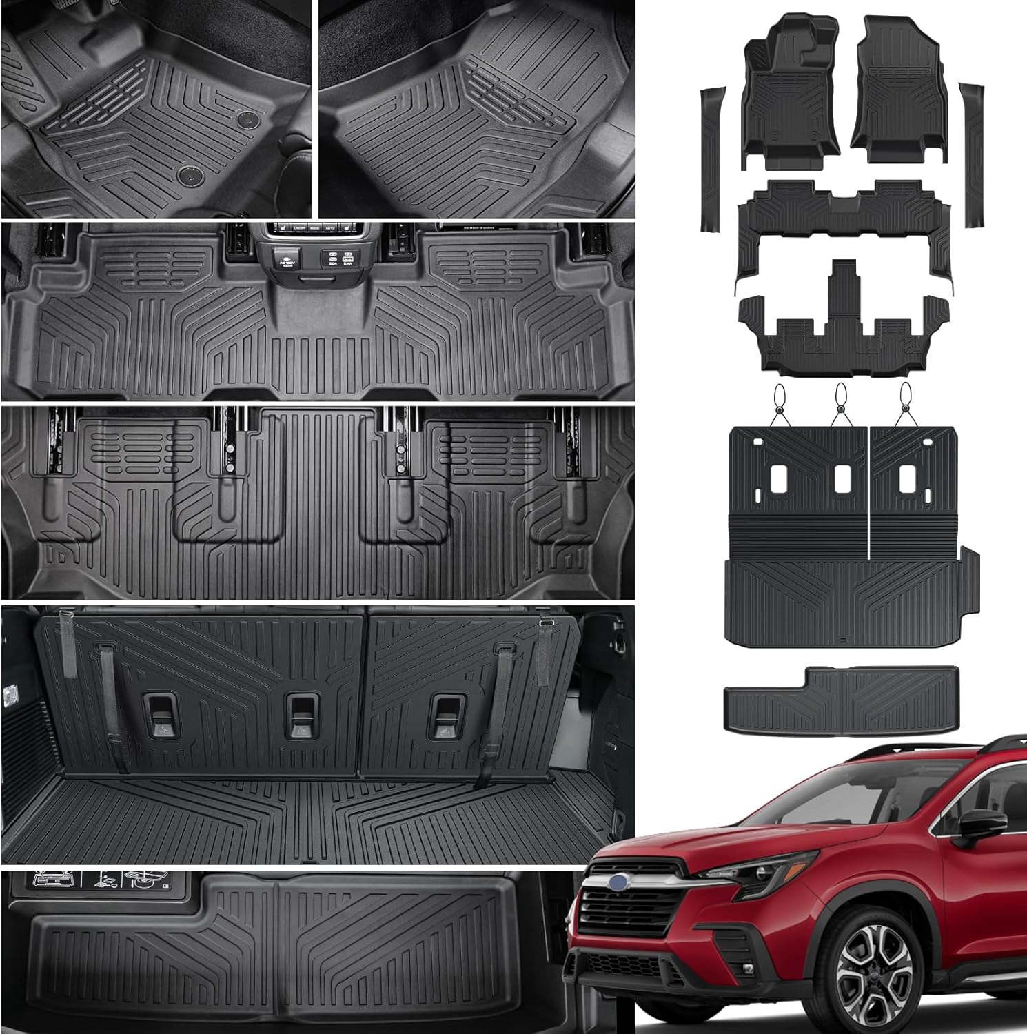 Floor Mats Cargo Mat Backrest Mats Trunk Lower Storage Mat for 2019-2026 Subaru Ascent Accessories, All-Weather TPE Trunk Mat Cargo Liner Door Sill Protector(Floor Mats+2-in-1 Cargo Mat)