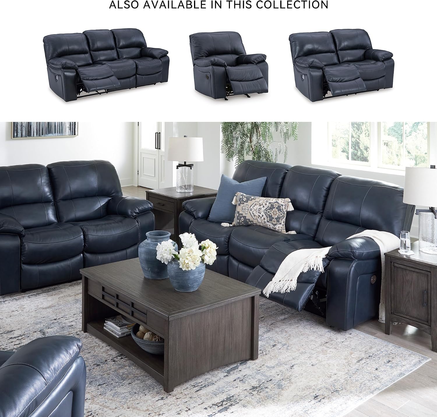 Signature Design by Ashley Leesworth Power Reclining Sofa, Leather Match Wall Hugger Reclining Sofa with One-Touch Power, Zero-Draw USB, 3 Seat Recliner Couch for Living Room, Brown