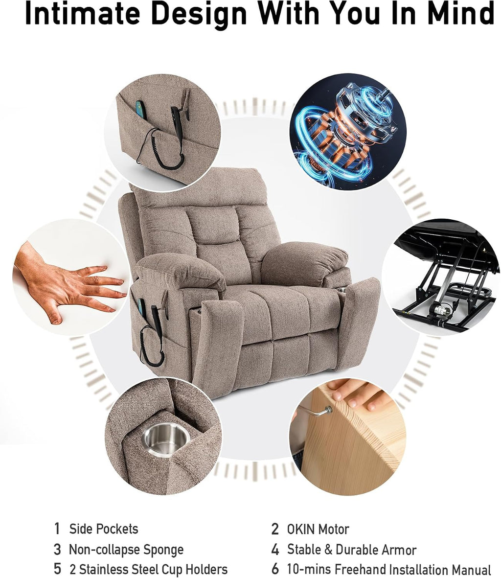 26in Extra Large Lazy Boy Recliner Chair for Tall Men Up to 6'2'/350lb Adjustment Power Lift Recliner Chair with Cupholder, Massage Chair Recliner with Lumbar Heating