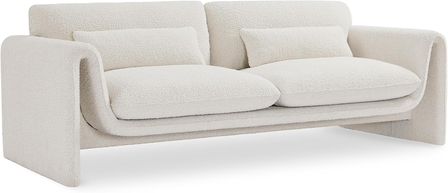 Meridian Furniture 198Cream-S Stylus Collection Modern | Contemporary Boucle Fabric Upholstered Sofa with Rich Cream Boucle Fabric, Curved Arms, 86' W x 38' D x 31' H, Cream