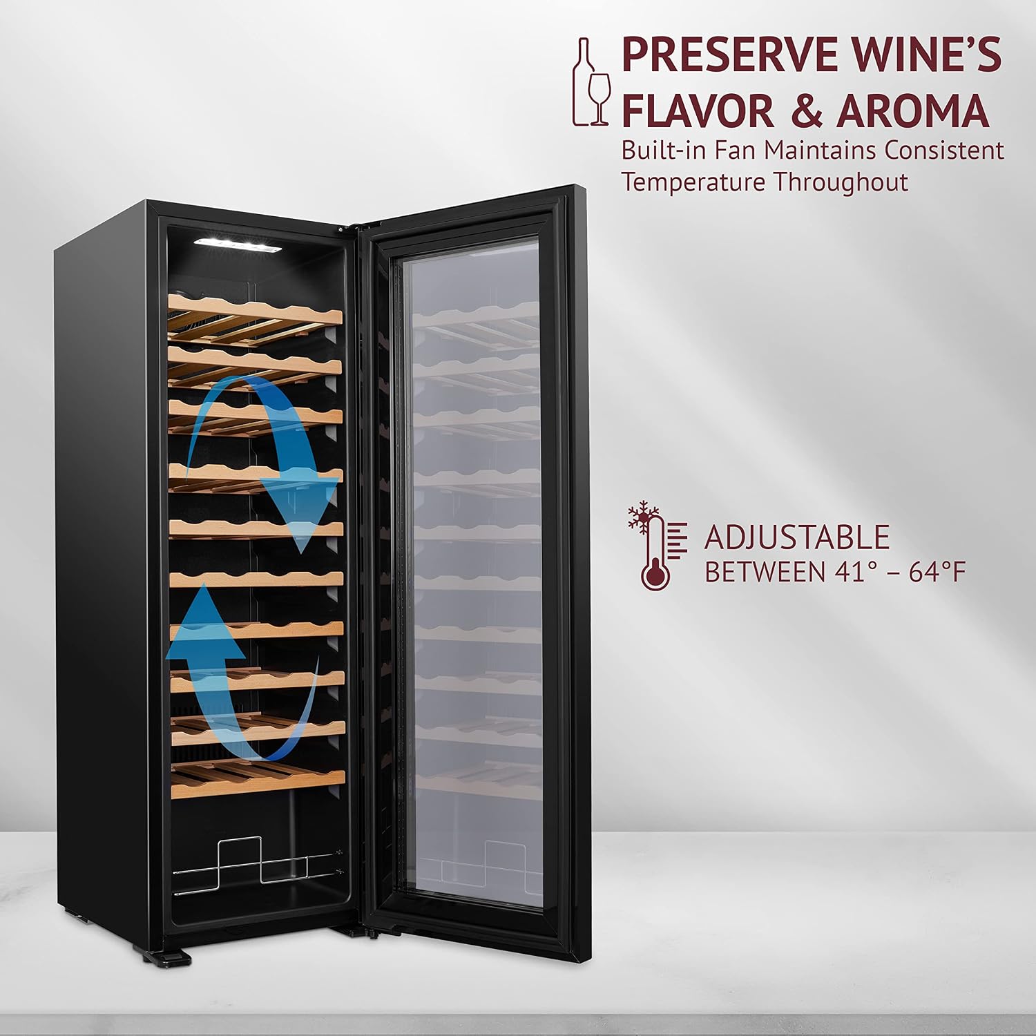 Schmecke 44 Bottle Compressor Wine Cooler Refrigerator | Large Freestanding Wine Cellar | 41f-64f Digital Temperature Control Wine Fridge For Red, White, Champagne or Sparkling Wine - Black