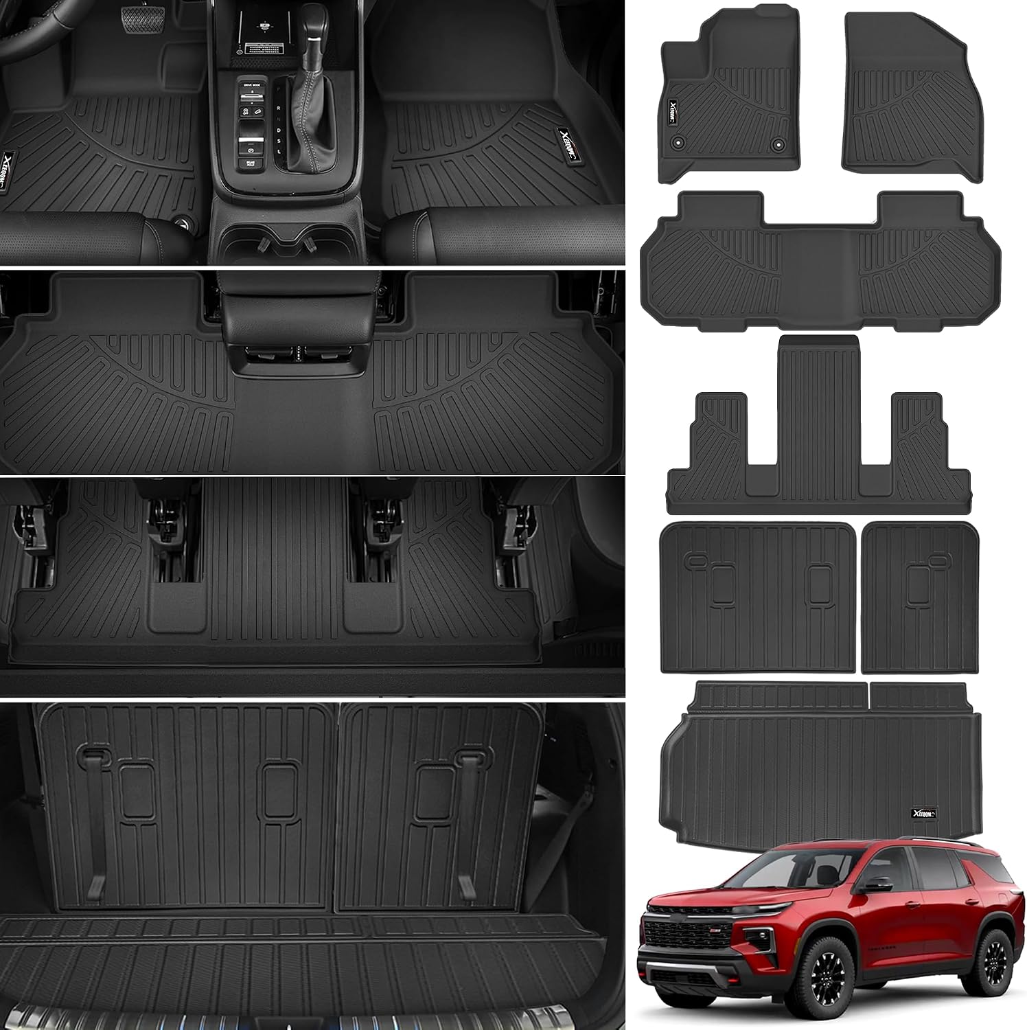 Floor Mats &Trunk Mat for 2024 2025 2026 Chevy/Chevrolet Traverse 7 Seats with Backrest Mat All Weather TPE Rubber Cargo Liner Back Seat Cover 3rd Row for Chevy Traverse 2026 Accessories