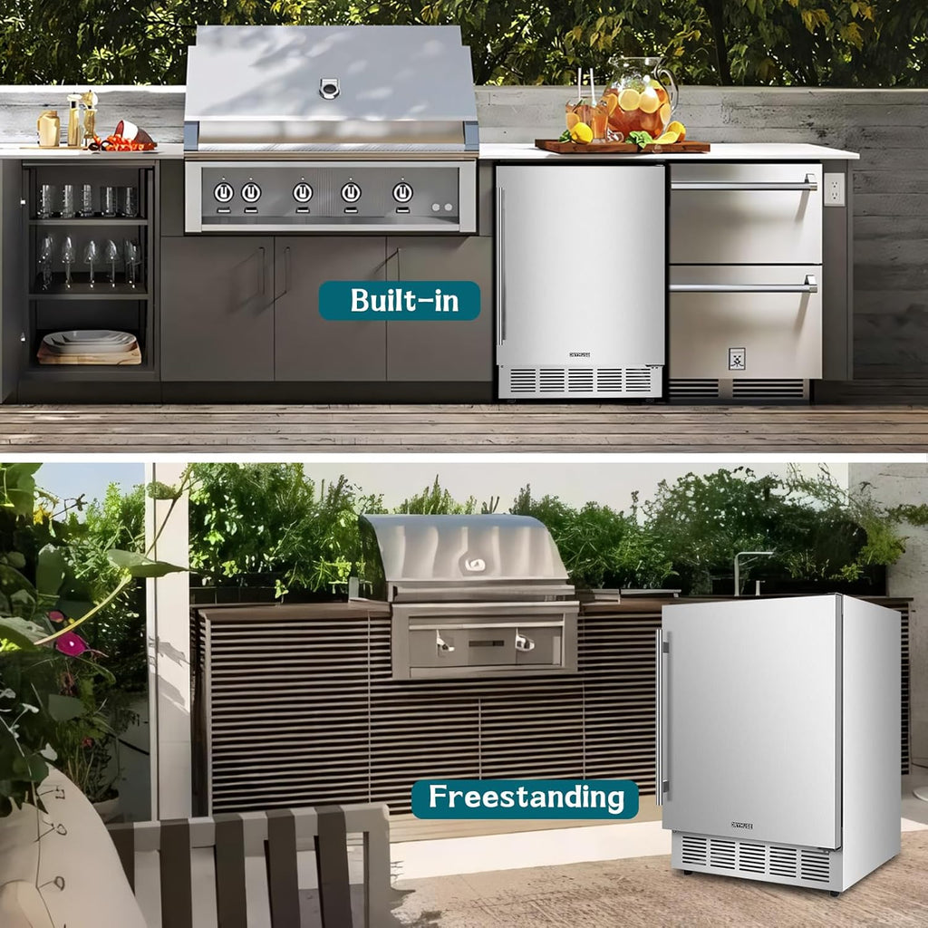 ORYMUSE 24' Outdoor Beverage Cooler Fridge - Undercounter Refrigerator, Stainless Steel Seamless Door - Holds 180 Cans, Powerful Cooling Compressor - Patio Kitchen, Commercial Use