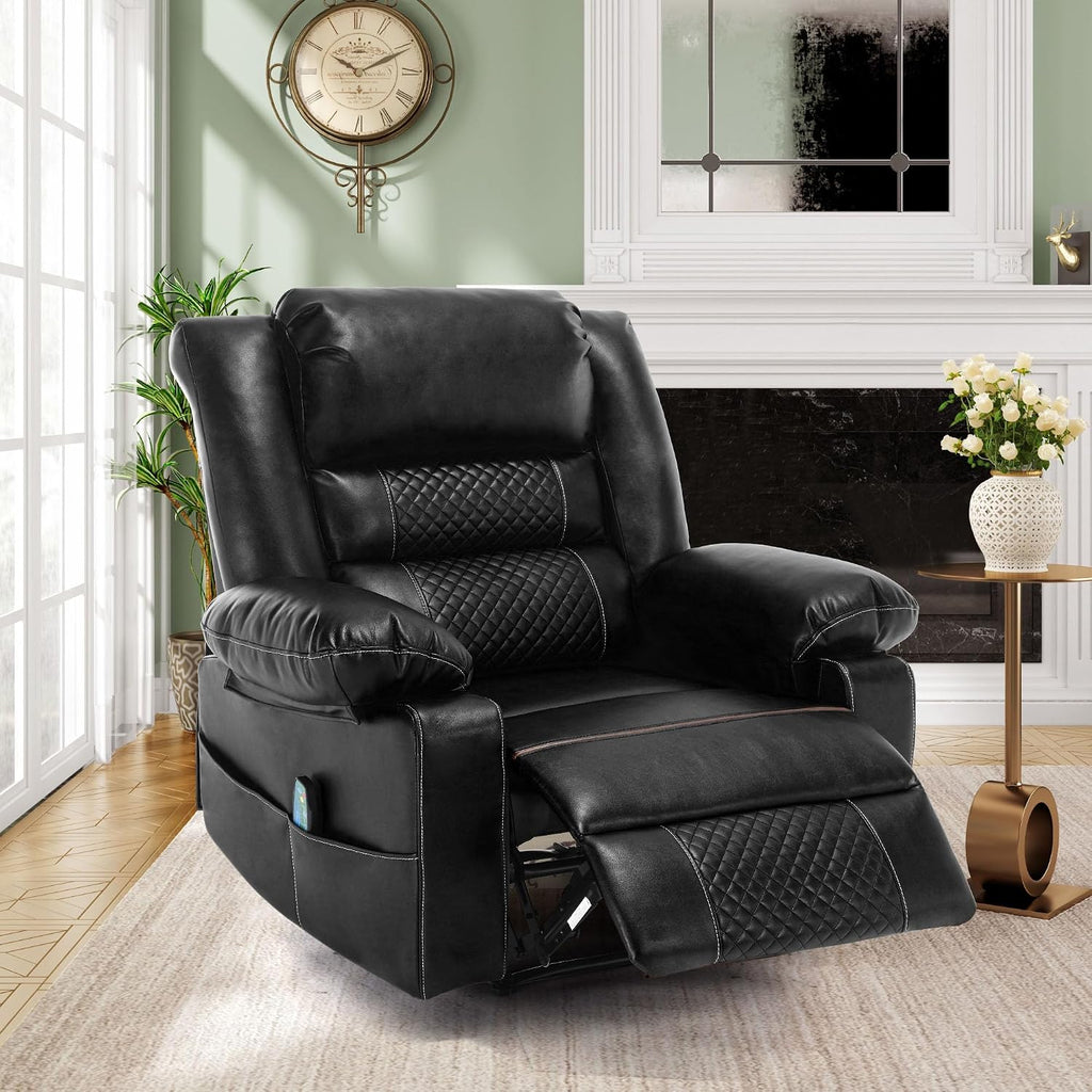 Massage Chair Recliner with Heat,Comfotable Lazy Boy Recliner Chair with 2 Side Pockets,Manual Recliners Chairs for Adults,Oversized Recliners Chairs for Big and Tall Man,Heavy Duty,PU Leather(Back)