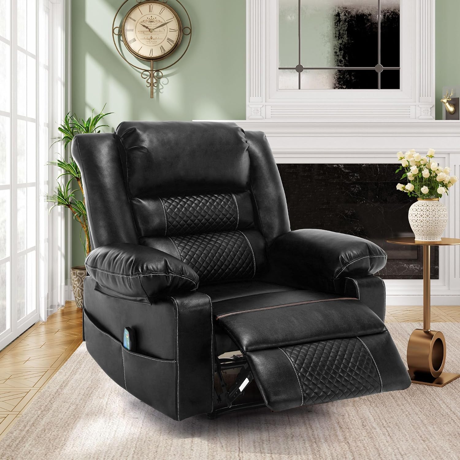 Massage Chair Recliner with Heat,Comfotable Lazy Boy Recliner Chair with 2 Side Pockets,Manual Recliners Chairs for Adults,Oversized Recliners Chairs for Big and Tall Man,Heavy Duty,PU Leather(Back)